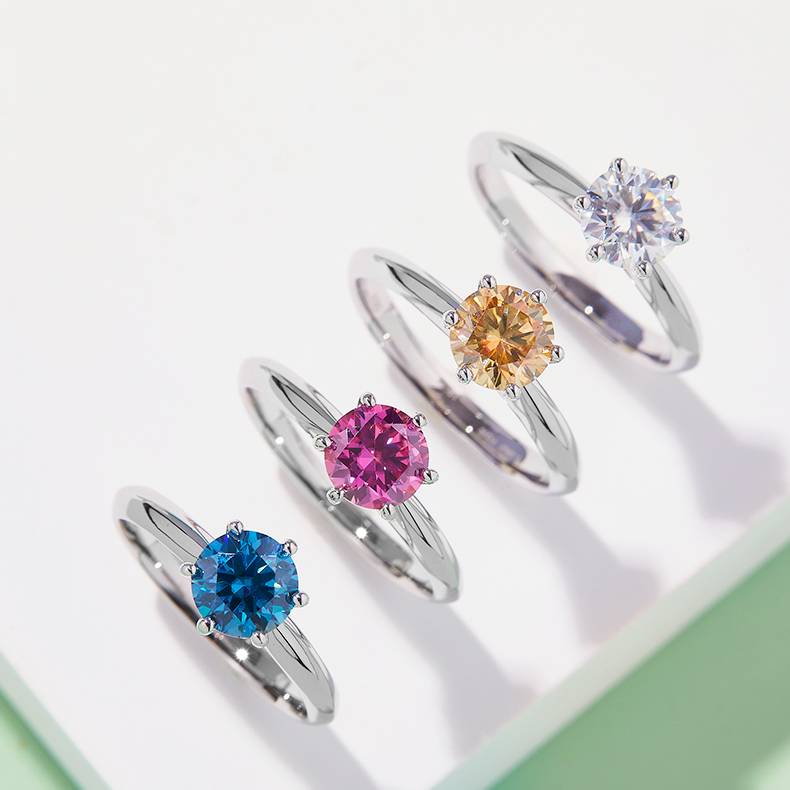 直臂Classic六爪T家S925银镀白金MoissaniteWomen's Ring1ctD级